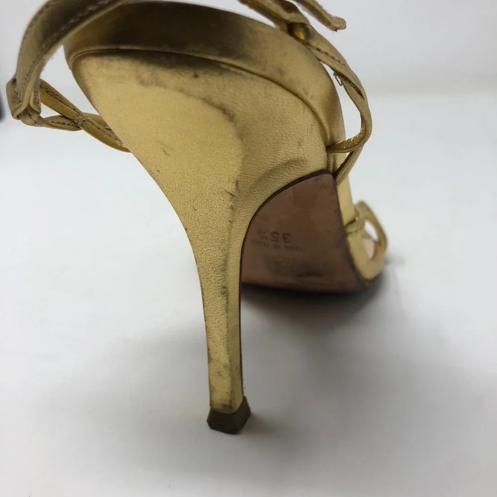Jimmy Choo Stilletto Heels Womens 35.5 US 5.5 Leather‎ Gold Strappy Slingback